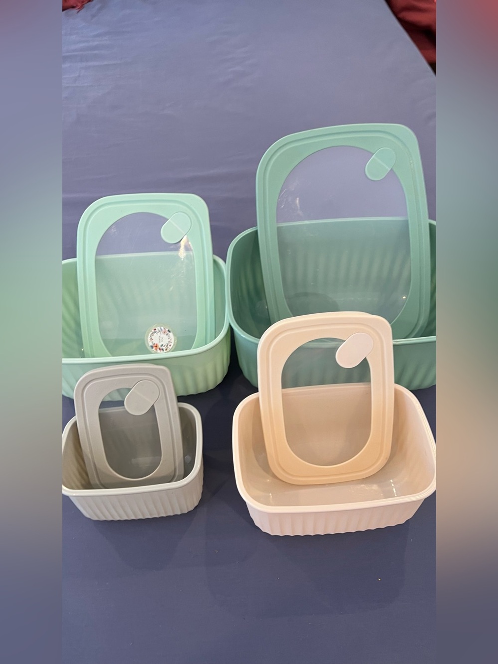 Multi-Size Mint Green and Cream stackable Food Storage Container Set